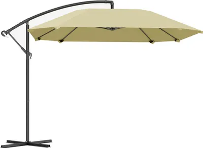 Image de Fortuna Lai Parasol aluminium Ø 260 cm Parasol, imperméable Parasol à manivelle avec pied, manivelle, protection contre le vent, inclinable Parasol de marché inclinable Parasol de jardin Protection solaire pour balcon, jardin, terrasse Beige