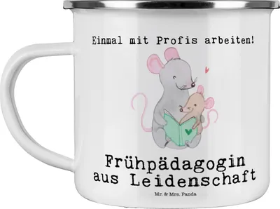 Produktbild von Mr. & Mrs. Panda Teetasse Frühpädagogin Leidenschaft - Weiß - Geschenk, Emaille Tasse, Ausbildung, Pott, Teebecher, Spruch, Kaffeepott, Lustig, Outdoor Becher, Studium