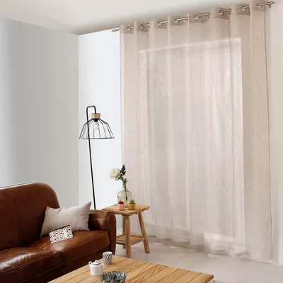 Vorhang mit 16 Ösen, Leinenoptik, 100% Polyester, 300 x 240 cm, natur
