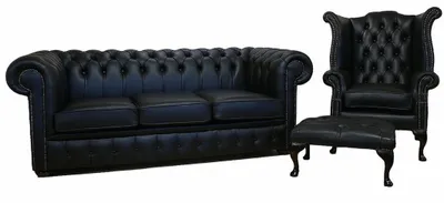Produktbild von Sofagarnitur Chesterfield Polster Couch Sofa Leder Sitz Garnitur Ohrensessel 424