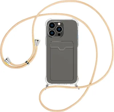 Produktbild von Handykette Backcover-Schutzhülle mit Band (Metall silberfarben) für Apple iPhone 15 Pro Max - Goldkordel