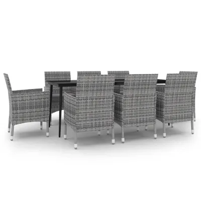 Imagen del producto de vidaXL Juego de mesa de jardín de 9 piezas con cojines, fabricado en ratán sintético y con tablero de vidrio