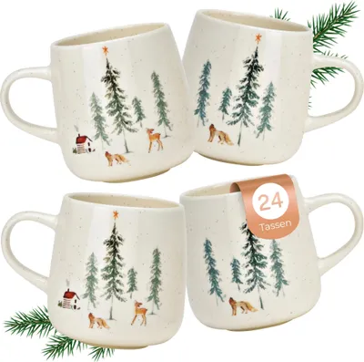 Produktbild von Weihnachtstassen 24 Stück Waldlandschaft, Kaffeetassen 500 ml