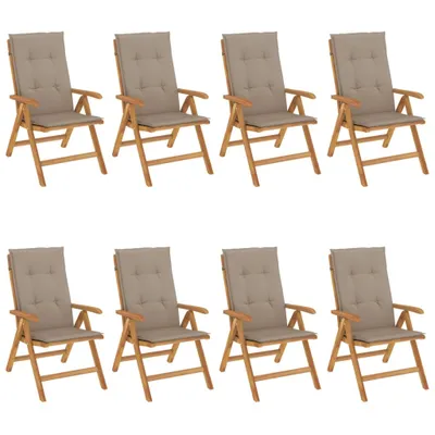Produktbild von vidaXL 8-teiliges Set aus massivem Teakholz mit verstellbaren Klappstühlen und Kissen