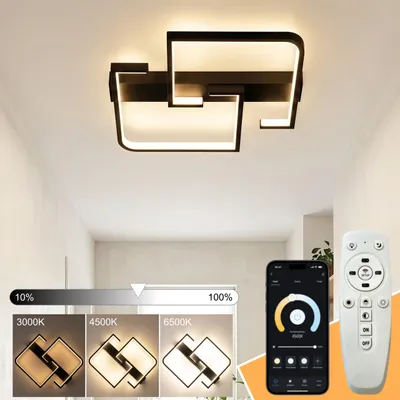 Produktbild von LED Deckenlampe LED Deckenleuchte 40W 3000K/4500K/6500K Schwarze Wohnzimmerlampe dimmbar mit App & Fernbedienung für Schlafzimmer Esstisch Büro Flur