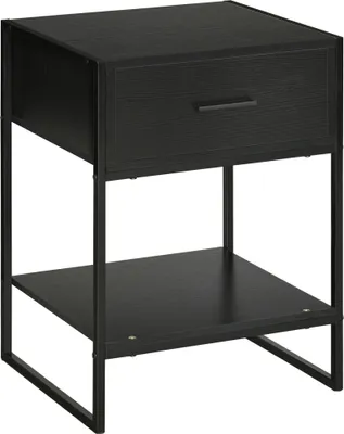 Produktbild von HOMCOM Nachttisch, Beistelltisch mit Schublade und Ablagefach für Schlafzimmer, Wohnzimmer, Bett, Büro, moderner Stil, 45 x 40 x 60 cm, Schwarz