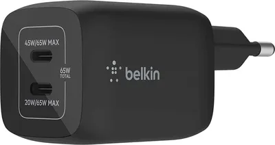 Immagine prodotto di Caricatore di rete Belkin 2xUSB-C 65W PD 3.0, PPS, nero WCH013vfBK
