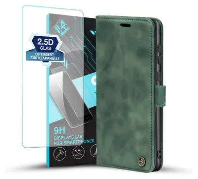 Produktbild von Handy Hülle für Samsung Galaxy S25 Ultra mit 9H Displayglas Klapphülle Bookcase Flip Cover Handy Tasche Etui Farbe: Grün