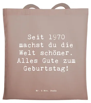 Produktbild von Mr. & Mrs. Panda Schultasche Spruch 1970 Geburtstag - Braun Pastell - Geschenk, Freunde und Familie, canvas tasche, Geburtsjahr, Geburtstagsgeschenk, Tote Bag, Geboren am