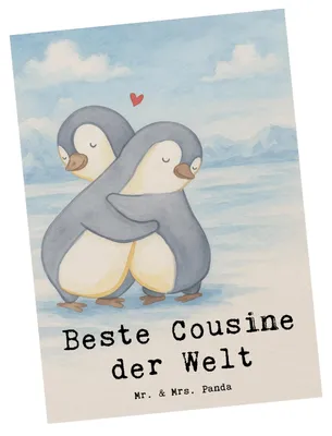Produktbild von Mr. & Mrs. Panda Postkarte Pinguin Beste Cousine der Welt Design - Weiß - Geschenk, Grußkarte, Ansichtskarte, Kusine, Postkarten, Ansichtskarten, Familie, Cousinchen