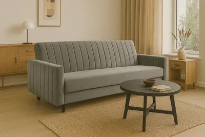 Produktbild von Emoebel24 Sofa mit Schlaffunktion, Bettcouch, Schlafsofa mit Bettkasten Grace Grau 210x97x90 cm