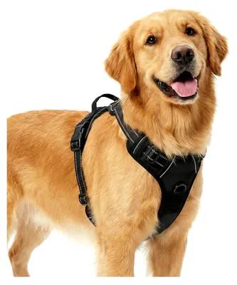 Produktbild von Hundegeschirr für mittelgroße Hunde, Anti-Zug Brustgeschirr, verstellbares Geschirr mit Griff und Reflektorstreifen, No Pull Geschirr für kleine, mittlere und große Hunde, Schwarz L