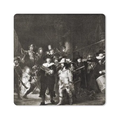 Produktbild von MuchoWow® Mauspad Mousepad Die Nachtwache in Schwarz und Weiß - Rembrandt van Rijn 20x20 cm - Mousepads - Maus Mat - Pad - Mausunterlage - Desk Mat - Bureauartikeln