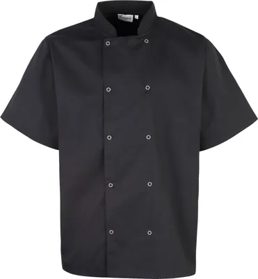 Image de Premier Veste de cuisine unisexe, manches courtes avec boutons-pression RW1125 (3XL) (Noir)