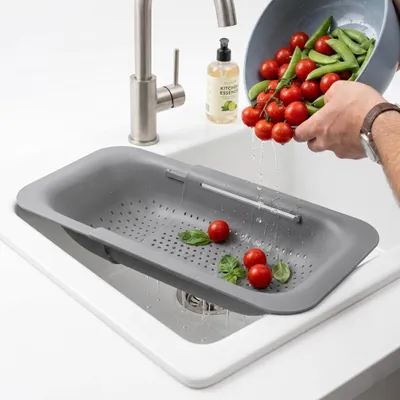Produktbild von KANDONEX Ausziehbares Spülbecken Sieb – Multifunktionaler Küchen Organizer & Abtropfgestell, Verstellbares Küchensieb & Nudelsieb für die Spüle