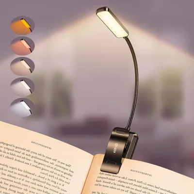 Zdjęcie produktu dla Ładowalna lampka do czytania - lampka zaciskowa, elastyczna - do czytania książek - 30 diod LED, 5 kolorów - 369 cm - czarna