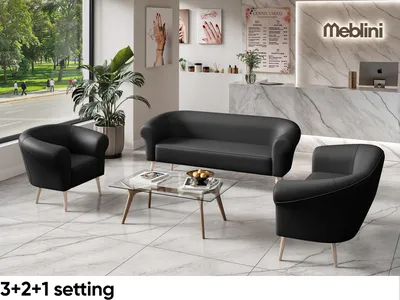 Produktbild von MEBLINI Mini Sofa Set 3-2-1 für Wohnzimmer - Mini Lounge für sechs Personen - Küchensofa - Sofa Klein - Sitzgarnitur - Polstergarnitur - Sofagarnituren - EMILIA - 3+2+1 - Schwarz Kunstleder