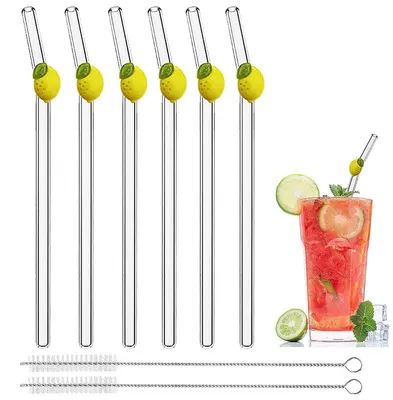 Produktbild von Glas-Trinkhalme wiederverwendbar 20 cm 8 mm Set 6 Stück mit 2 Reinigungsbürsten transparent