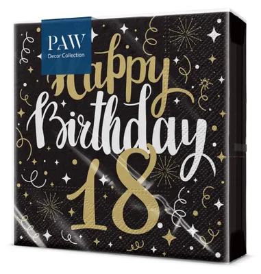 Produktbild von Papierservietten Gold Geburtstag 33x33 cm, 20 Stück, PAW, Feier, Dekoration