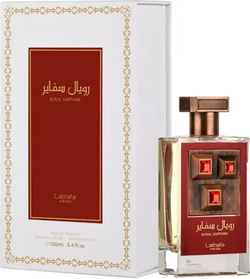 A perfume bottle and its box are displayed against a white background.