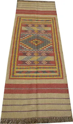 Produktbild von Orientalischer Grob Gewebter Kelim Teppiche 250*80 cm - Muster 5, Creme-weiß, Jute,Wolle, Teppiche, Bodenmatten