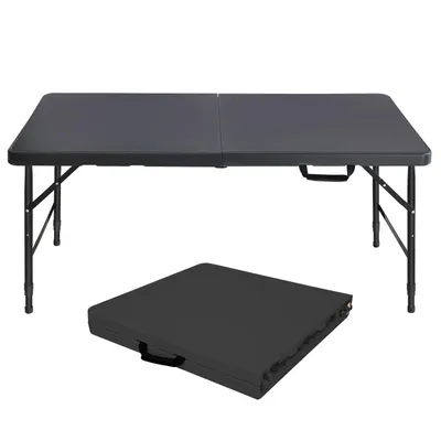Produktbild von 125 cm tragbarer,Klapptisch mit Griff,höhenverstellbar,multifunktionaler Klapptisch für Camping,Picknicks,Partys,drinnen und draußen(Schwarz)