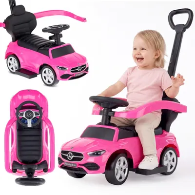 Productafbeelding van Mercedes-Benz C-Klasse loopauto met duwstang en muziek, geschikt vanaf 1 jaar. Kinderauto, babyauto, roze