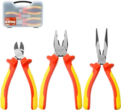 Produktbild von CCLIFE VDE Zangenset 1000V 3-tlg. Universal Kombizange 170mm + Flachrundzange 170mm + Seitenschneider 160mm Zangen Set Elektro für Haushalt, Werkstatt Werkzeug Electric Tool