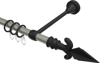 Produktbild von Interdeco Gardinenstange / Vorhangstange Chrom matt / Schwarz, Typ Primus Matteo (Pfeil), 16 mm Ø 1-läufig, 320 cm