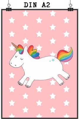 Produktbild von Mr. & Mrs. Panda Bild Einhorn Happy DIN A2 - Rot Pastell - Geschenk, Witzig, Spaß, drucke, Unicorn, Einhörner, Wandbild, wanddeko, Lebensfreude, Deko, Kunstdruck