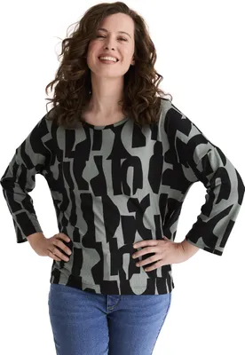Produktbild von Stooker Women CARLY Damen T-Shirt 3/4-Arm Loose Fit 48/50 green abstract aop