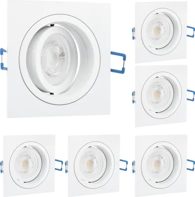 Produktbild von LUMILED 6x zapuštěné bodové svítidlo LED flat spots GU10 včetně 6W nahrazuje 60W halogenovou LED žárovku neutrální bílá 4000K 580lm Zapuštěná svítidla 230V zapuštěný rámeček bílý úhlový zapuštěný bod otočné stropní svítidlo