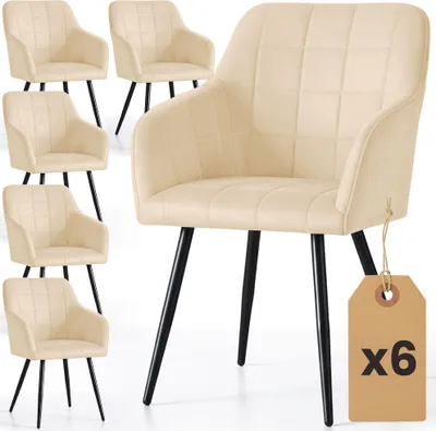 Produktbild von 6er Set Polsterstühle mit quadratischen Ziernähten LUXANO Beige mit schwarzen Beinen