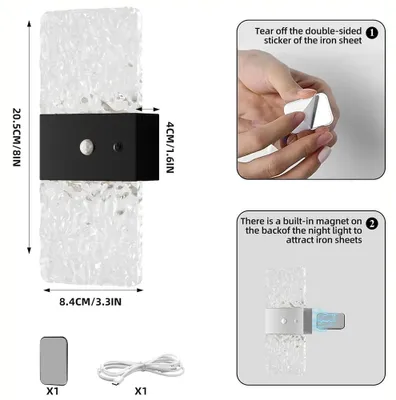 Immagine prodotto di Set di 2 lampade a LED da parete - Luce calda/fredda - Sensore di movimento - Montaggio magnetico senza foratura - Ricaricabile tramite USB - Dimmerabile - Colore nero