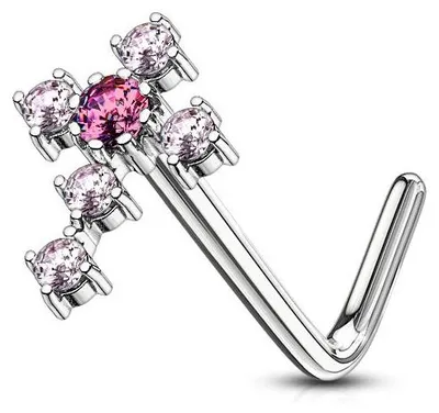 Produktbild von Nasenpiercing Nasenstecker Kreuz mit Zirkonia Pink