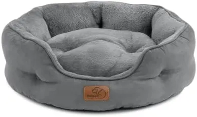 Produktbild von Katzenbett waschbar Rund Katzen Bettchen, 51x48x15cm | Katzenkorb mit Zweiseitig Innenkissen Katzenschlafplatz für Katzen oder kleine Hunde, Grau