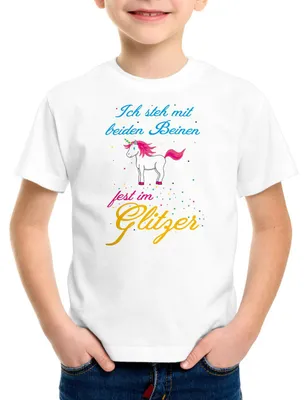 Produktbild von BaumwolleCloud Ich stehe mit beiden Beinen fest im Glitzer Einhorn Kinder T-Shirt Mädchen