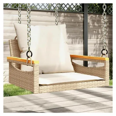 Produktbild von Hängesessel mit Kissen Beige 63x62x40 cm Poly Rattan