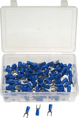 Image de 100 x cosses de câble Assortiment de cosses à sertir TYPE GABELFORM BLEU 1,5-2,5 mm²