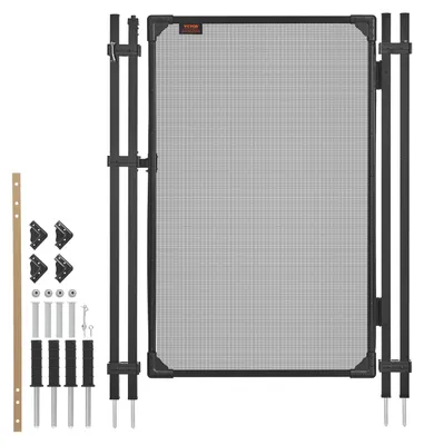 Image de Portail de clôture de piscine VEVOR 1,2 x 0,75 m, portillon pour clôture de sécurité de piscine et clôture de sécurité pour enfants, kit de portillon de sécurité avec fonction de fermeture et de verrouillage automatiques, toile en PVC Teslin 352 g/m², pour piscines, noir