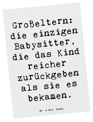 Produktbild von Mr. & Mrs. Panda Postkarte Spruch Großeltern Babysitter - Weiß - Geschenk, Dankeschön, Lustige Sprüche, Grußkarte, Großmutter, Postkarten, handgemacht, Generationen