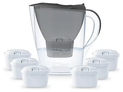 A water filter pitcher with multiple replacement filters.