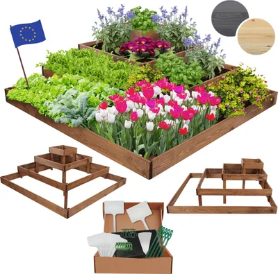 Produktbild von MODO24 Hochbeet Holz, Pflanzkasten, Massivholz, Kiefer, Kräuterbeet, Blumenkasten, Garten, Terrasse, 36x119x119 cm, Braun, ZP08