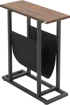 Produktbild von Beistelltisch Couchtisch mit Stofftasche & Stahlrahmen, Nachttisch für Schlafzimmer oder Wohnzimmer, dunkelbraun und schwarz