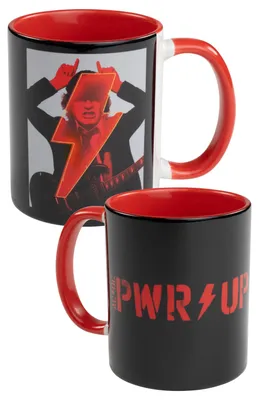 Produktbild von AC/DC Tasse - PWR/UP Kaffeetasse Becher Kaffeebecher aus Keramik Schwarz/Rot 320 ml