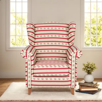 Produktbild von Polstersessel Loretta, ca. 86 x 81 x 105 cm – Rot gestreift & Blumenmuster