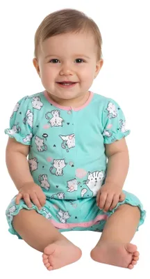 Produktbild von Baby Strampler – Ganzkörper mit Katzenmotiv – Mintgrün – Größe 74 (6–9 Monate) – 100% Baumwolle – Bequem und stylisch