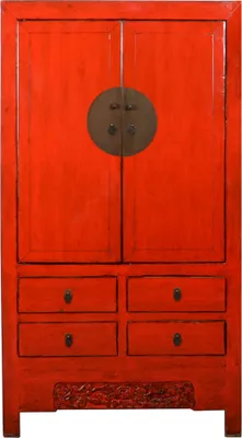 Armoire De Mariage Chinoise - Rouge - Style Orientale - MDF Verni - 142x60x30 Cm - Palazzo INT