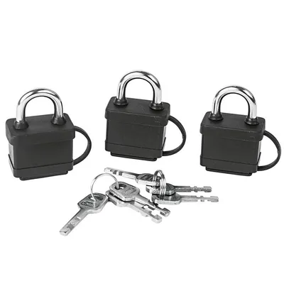Produktbild von Easy Work Vorhangschlosssatz 30-40-50 mm, Stahl, Polychlorid mit je 2 Schlüsseln, schwarz/silber, 3-teilig (1 Set)