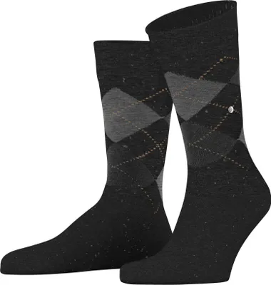 Produktbild von Burlington Herren Socken - Dundee, Rautenmuster, Kurzsocken, Wolle, One Size Schwarz/Grau 40-46